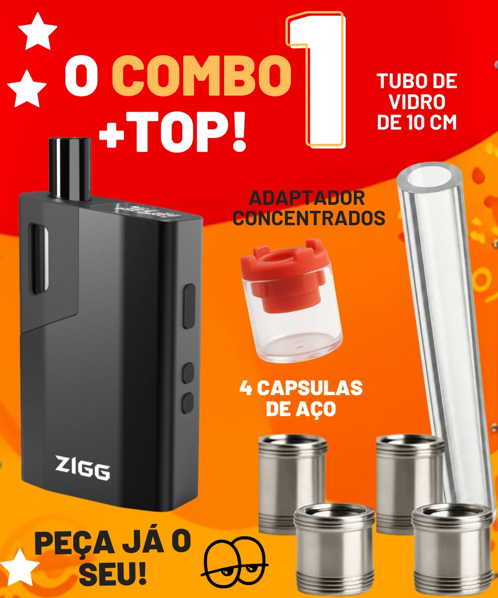 Combo Top 1 vaporizador de ervas Zigg 3.0+4 capsulas de aço+adaptador para concentrados+tubo de vidro de 10cm+borracha da piteira com tela